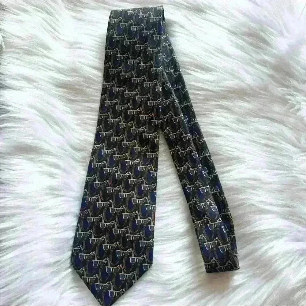 Brooks Brothers Makers Blue Western Print 100% Silk Tie Hand Made in USA Novelty